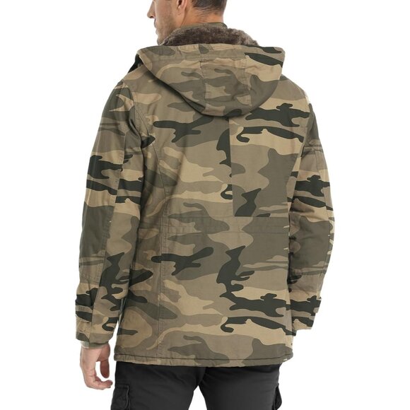 Mens Camo Thick Winter Jacket Hooded Fleece Lined Cotton Military Coat - Picture 6 of 6